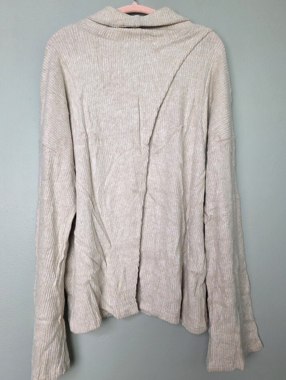 Lulus Cream Knit Turtleneck Bell Sleeve Overlap Split Back Sweater, XS, NWT - Picture 6 of 9